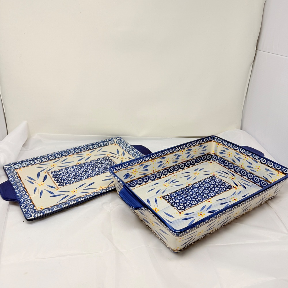 Temp-tations Old World Blue 13x9 4QT Ceramic Baker with Lid/Tray Set
